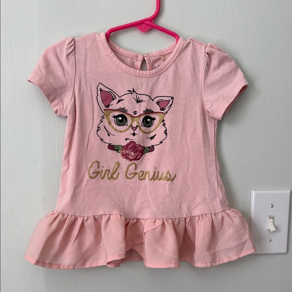 Pink Short Sleeve Tee with Cat Girl Genius design
